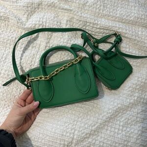 Zara Emerald Green Mini Leather Top-Handle Bag with Gold Chain